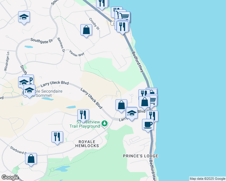 map of restaurants, bars, coffee shops, grocery stores, and more near 56 Jacob Lane in Halifax