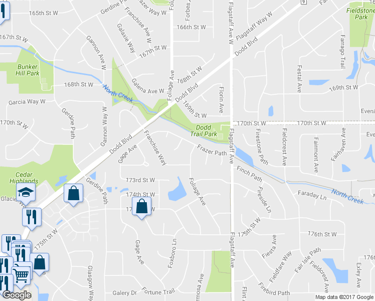 map of restaurants, bars, coffee shops, grocery stores, and more near 17115 Foliage Avenue in Farmington