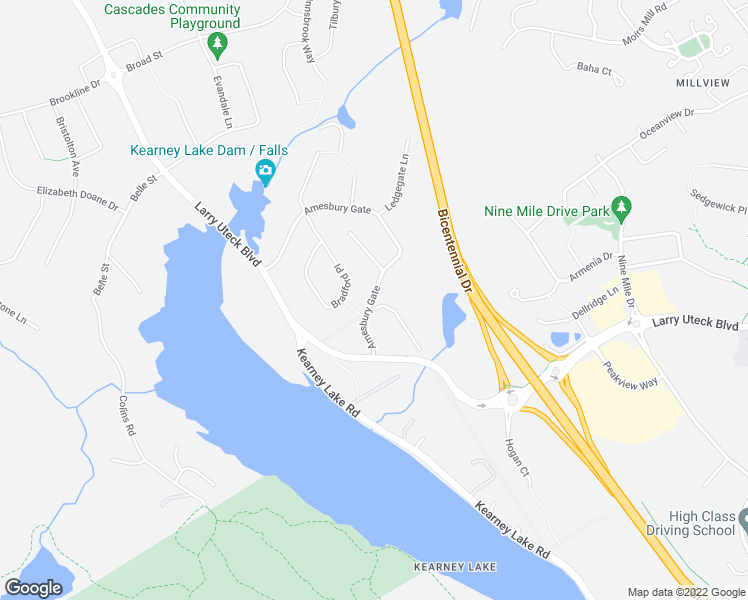 map of restaurants, bars, coffee shops, grocery stores, and more near 240 Amesbury Gate in Bedford