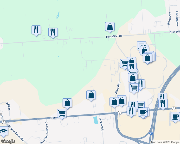 map of restaurants, bars, coffee shops, grocery stores, and more near 159 Plaza Boulevard in Plattsburgh