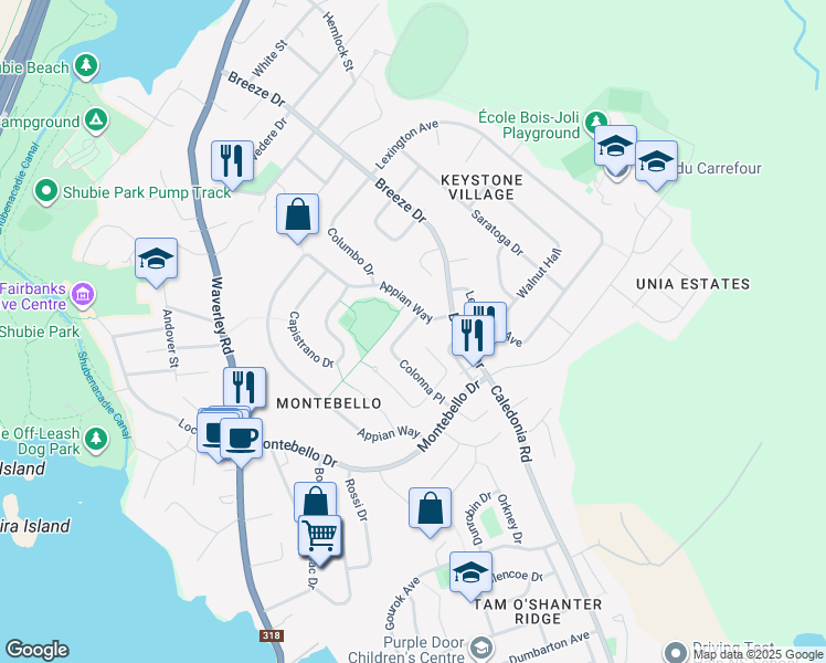 map of restaurants, bars, coffee shops, grocery stores, and more near 42 Colonna Place in Dartmouth