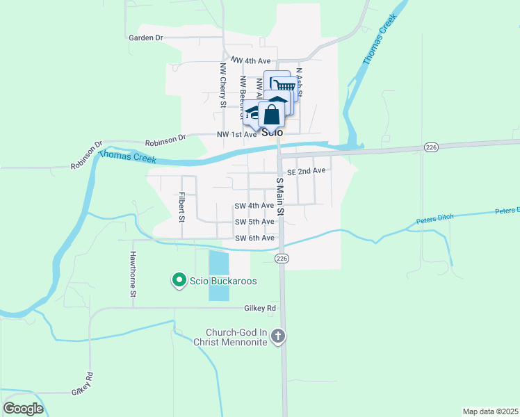map of restaurants, bars, coffee shops, grocery stores, and more near 38614 Southwest Alder Street in Scio