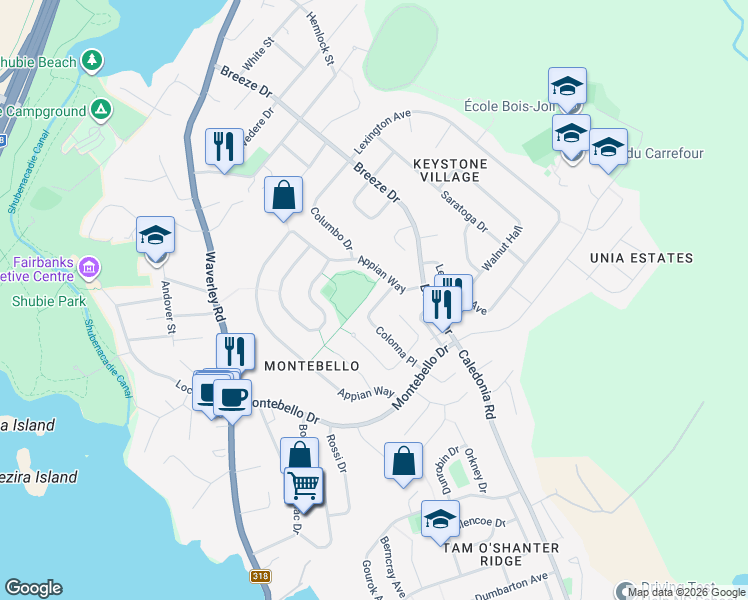map of restaurants, bars, coffee shops, grocery stores, and more near 51 Colonna Place in Dartmouth