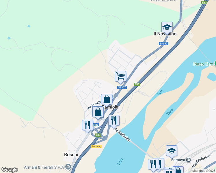map of restaurants, bars, coffee shops, grocery stores, and more near 57 Via Solferino in Ramiola
