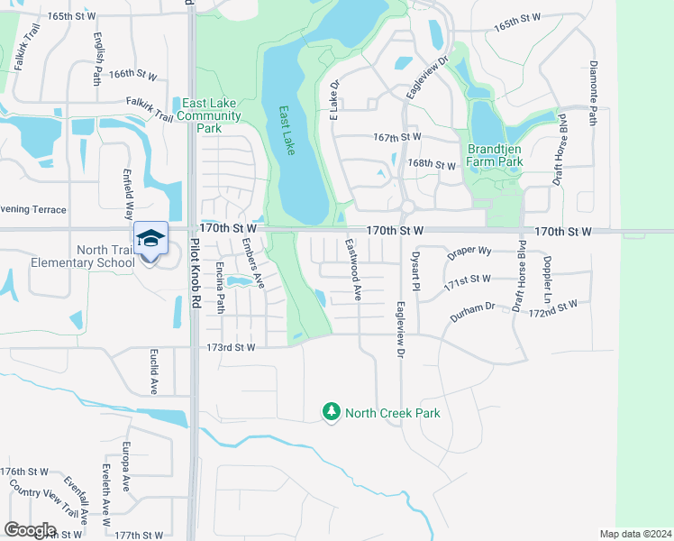 map of restaurants, bars, coffee shops, grocery stores, and more near 17166 Eagleview Way in Farmington