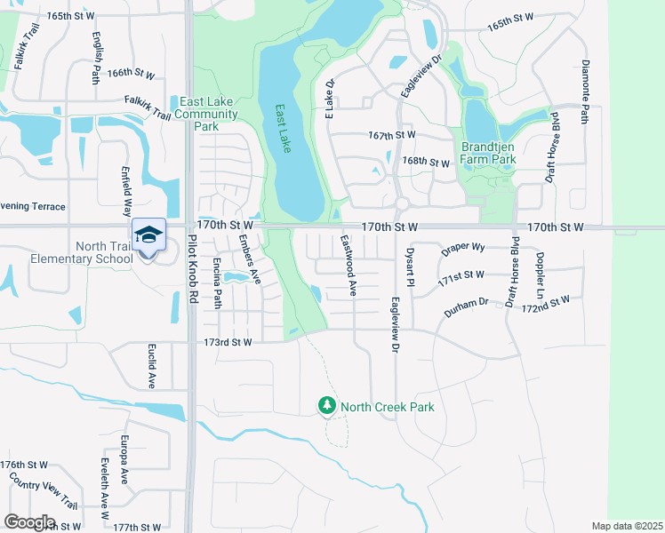 map of restaurants, bars, coffee shops, grocery stores, and more near 17166 Eagleview Way in Farmington