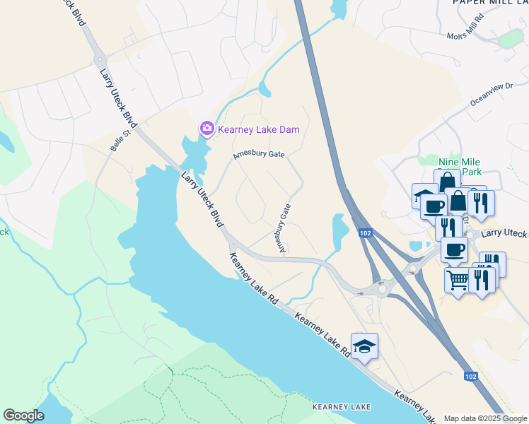 map of restaurants, bars, coffee shops, grocery stores, and more near 20 Bradford Place in Bedford