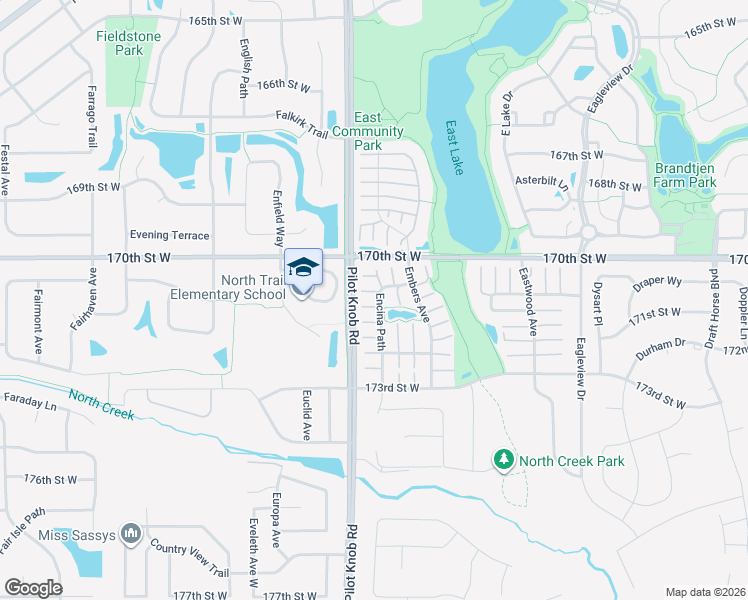 map of restaurants, bars, coffee shops, grocery stores, and more near 17101 Encina Path in Farmington