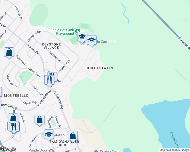 map of restaurants, bars, coffee shops, grocery stores, and more near 77 Saint Clair Avenue in Dartmouth