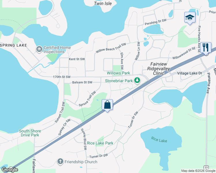 map of restaurants, bars, coffee shops, grocery stores, and more near 17103 Pheasant Meadow Lane Southwest in Prior Lake