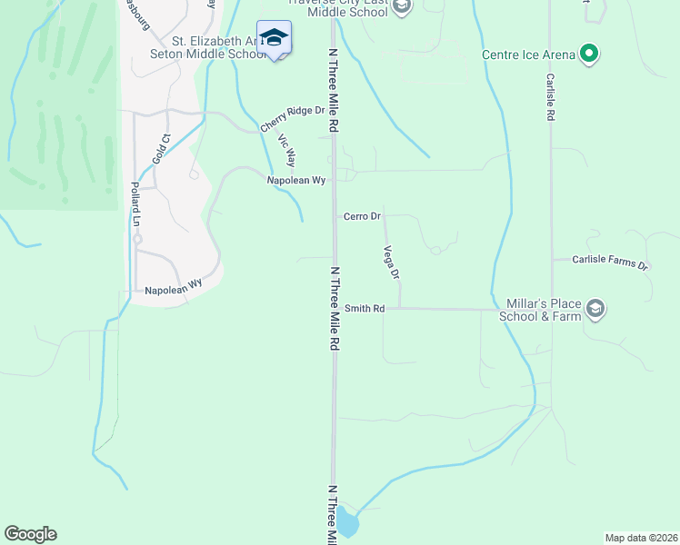 map of restaurants, bars, coffee shops, grocery stores, and more near 1001-1115 3 Mile Road North in Traverse City