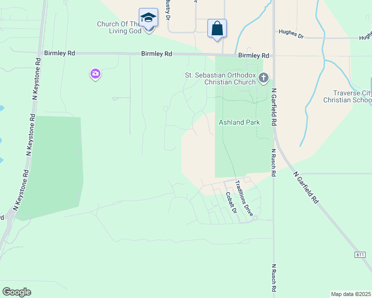 map of restaurants, bars, coffee shops, grocery stores, and more near 1120 Birmley Estates Drive in Traverse City
