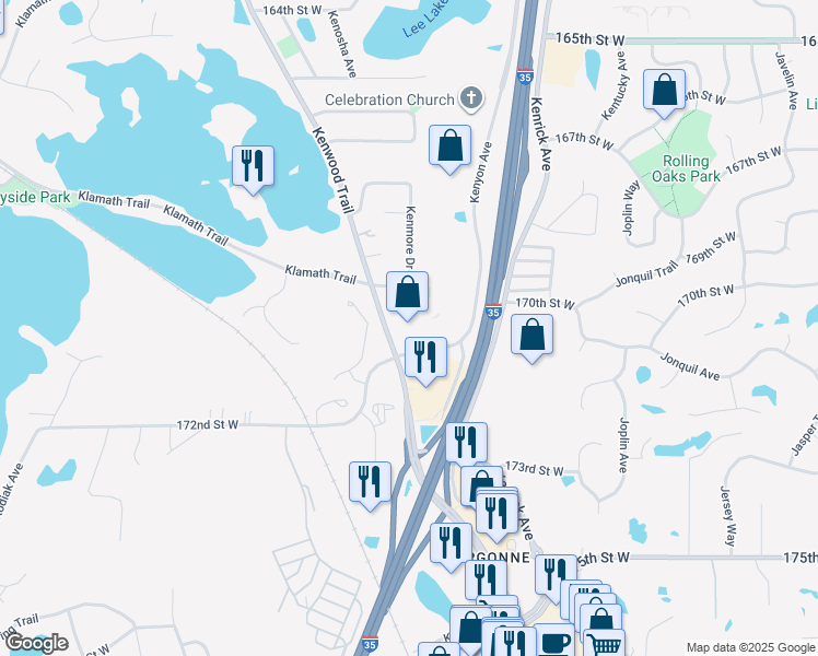 map of restaurants, bars, coffee shops, grocery stores, and more near 17055 Kenyon Avenue in Lakeville