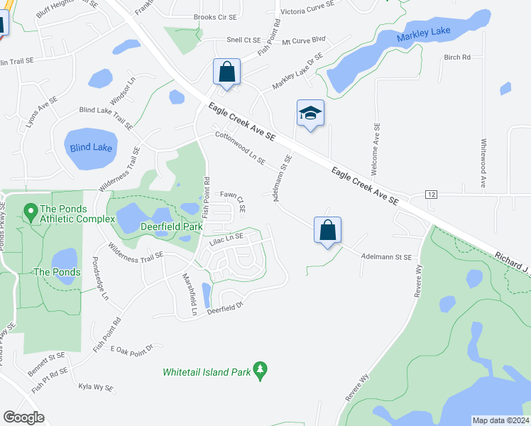 map of restaurants, bars, coffee shops, grocery stores, and more near 17092 Adelmann Street Southeast in Prior Lake