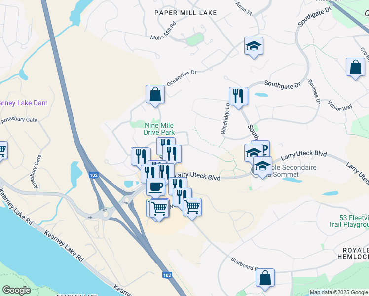 map of restaurants, bars, coffee shops, grocery stores, and more near 53 William Borrett Terrace in Bedford