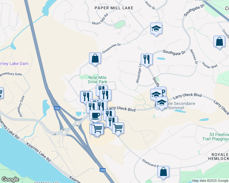map of restaurants, bars, coffee shops, grocery stores, and more near 53 William Borrett Terrace in Bedford
