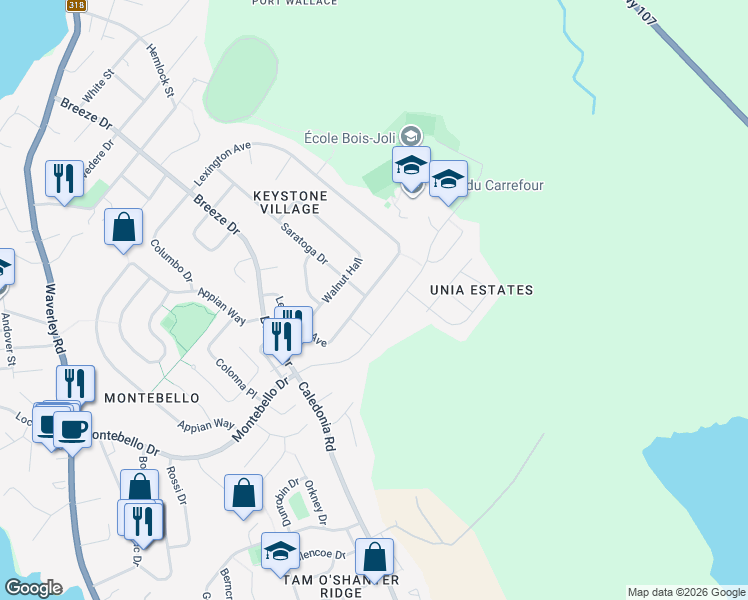 map of restaurants, bars, coffee shops, grocery stores, and more near 91 Dartmouth Avenue in Dartmouth