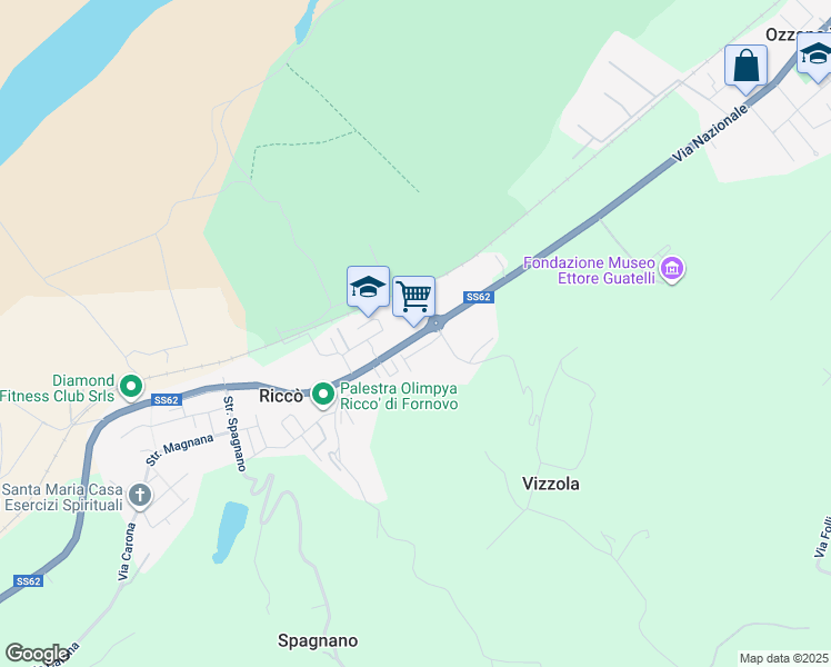map of restaurants, bars, coffee shops, grocery stores, and more near 107 Strada della Cisa in Riccò