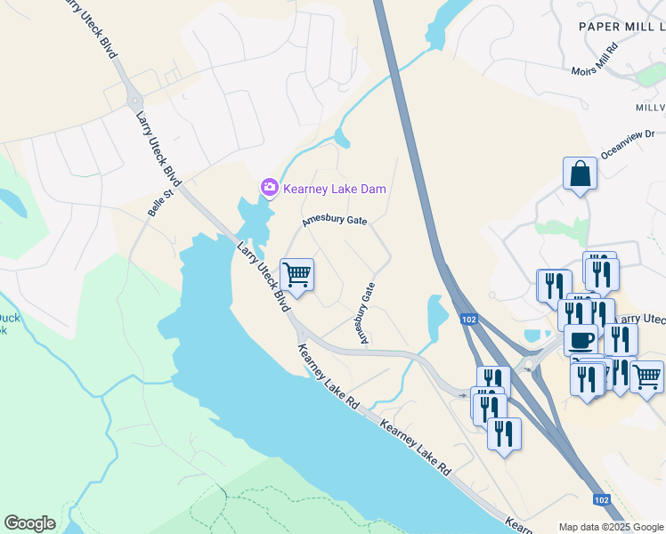 map of restaurants, bars, coffee shops, grocery stores, and more near Bradford Place in Bedford