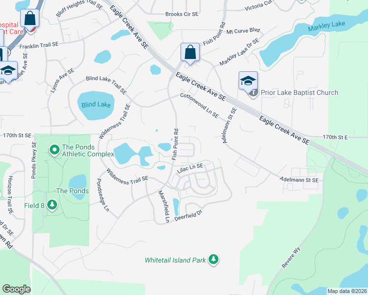 map of restaurants, bars, coffee shops, grocery stores, and more near 5416 Fawn Meadow Curve in Prior Lake
