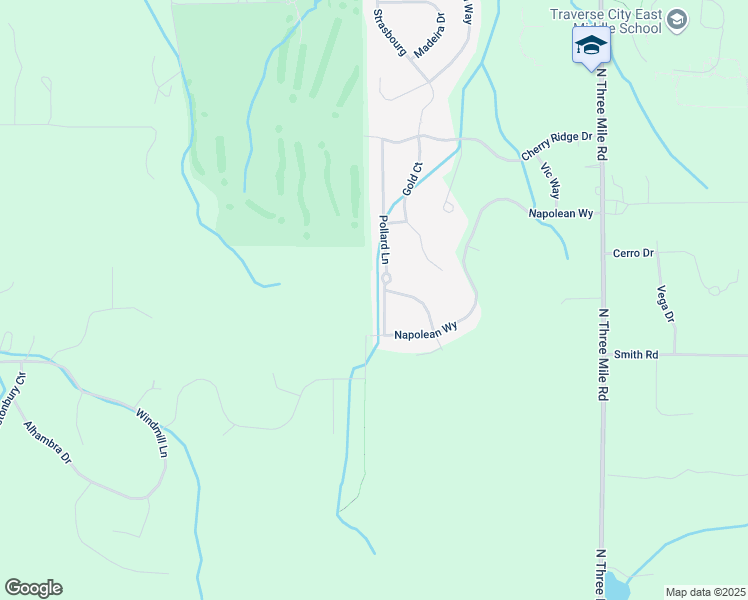 map of restaurants, bars, coffee shops, grocery stores, and more near Pollard Lane in Traverse City
