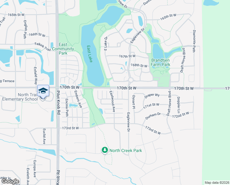 map of restaurants, bars, coffee shops, grocery stores, and more near 16899 East Lake Drive in Lakeville