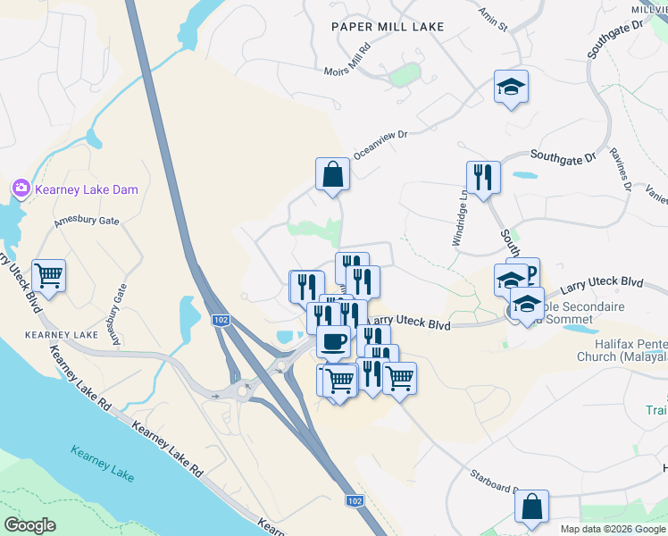 map of restaurants, bars, coffee shops, grocery stores, and more near 4 Armenia Drive in Bedford