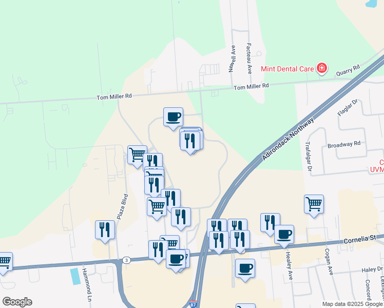 map of restaurants, bars, coffee shops, grocery stores, and more near 60 Smithfield Boulevard in Plattsburgh