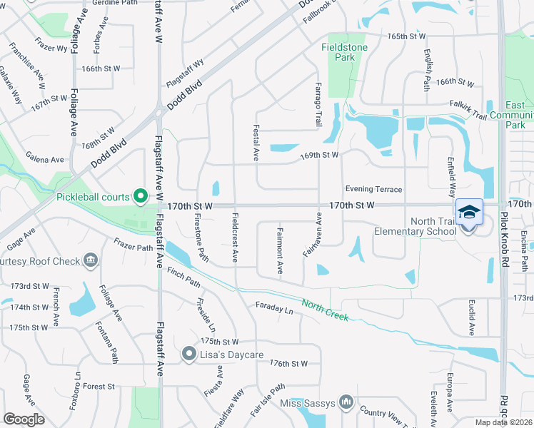 map of restaurants, bars, coffee shops, grocery stores, and more near 16947 Festal Avenue in Farmington