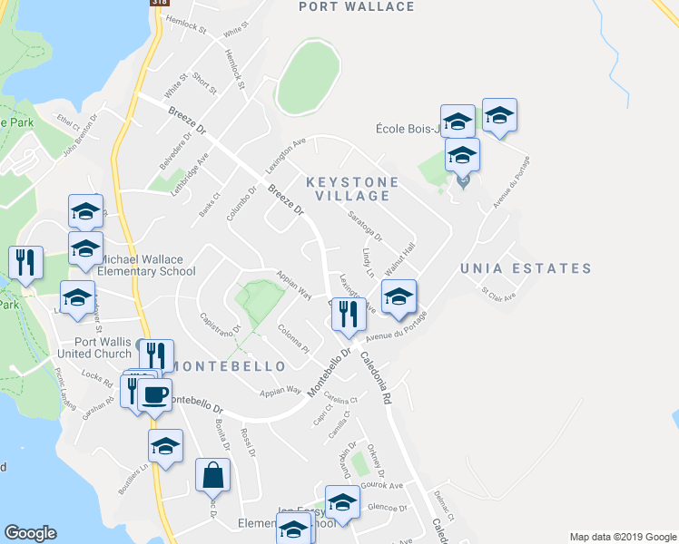 map of restaurants, bars, coffee shops, grocery stores, and more near Lexington Avenue in Dartmouth