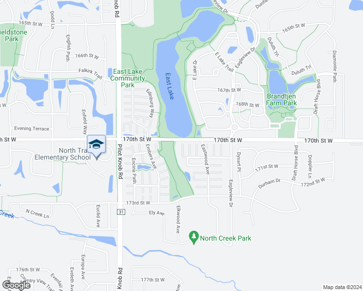 map of restaurants, bars, coffee shops, grocery stores, and more near 17113 Eagleview Way in Farmington