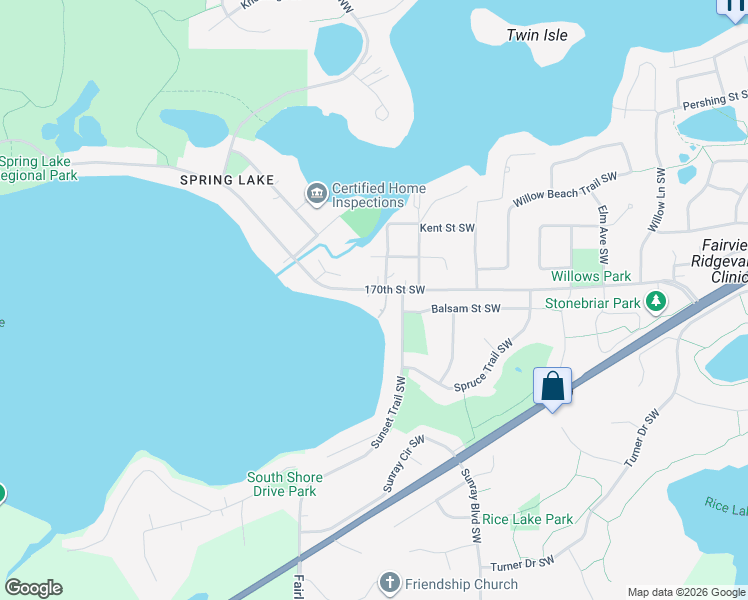 map of restaurants, bars, coffee shops, grocery stores, and more near 3091 170th Street Southwest in Prior Lake