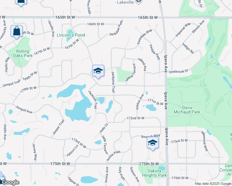 map of restaurants, bars, coffee shops, grocery stores, and more near 9837 171st Street West in Lakeville