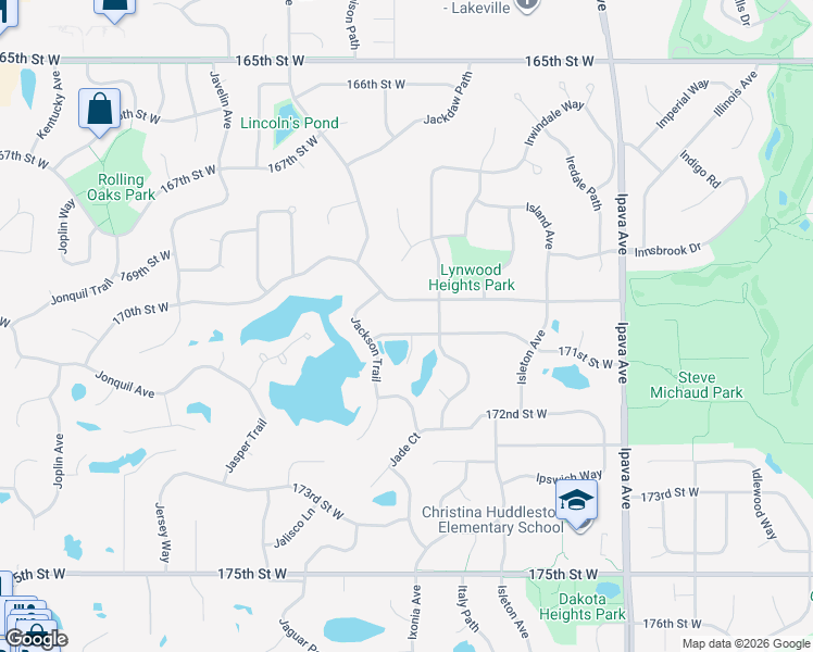 map of restaurants, bars, coffee shops, grocery stores, and more near 9917 171st Street West in Lakeville