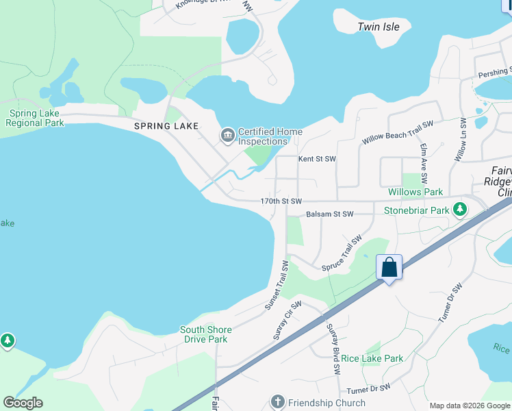 map of restaurants, bars, coffee shops, grocery stores, and more near 3091 170th Street Southwest in Prior Lake