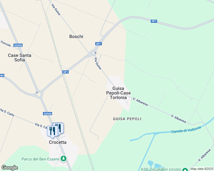 map of restaurants, bars, coffee shops, grocery stores, and more near 1050 Via San Sofia in Crevalcore