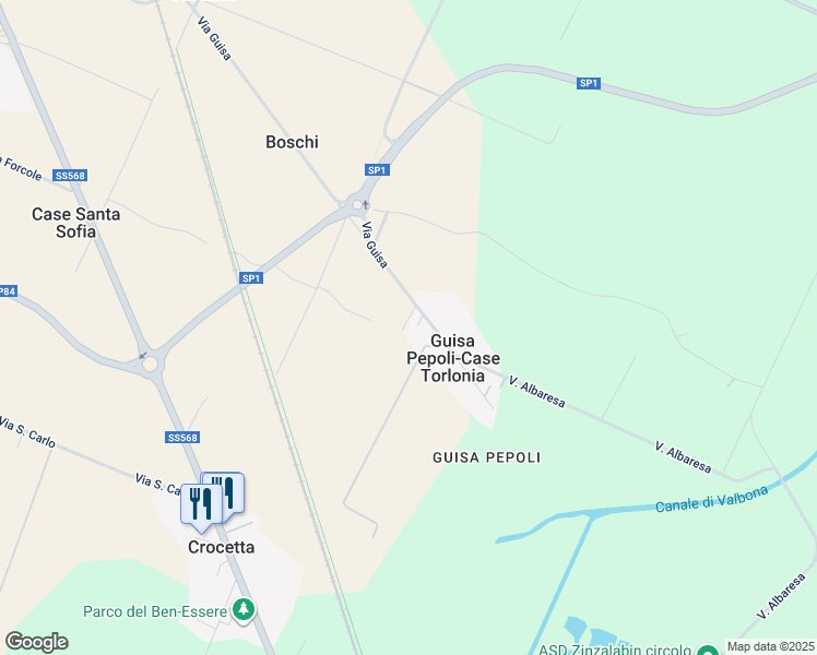 map of restaurants, bars, coffee shops, grocery stores, and more near 1050 Via San Sofia in Crevalcore