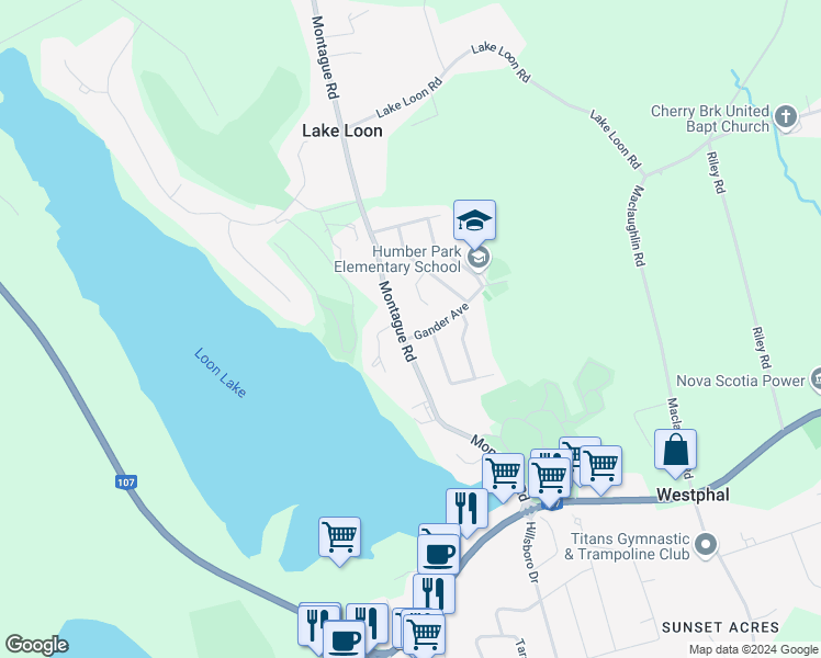 map of restaurants, bars, coffee shops, grocery stores, and more near 8 Gander Avenue in Loon Lake