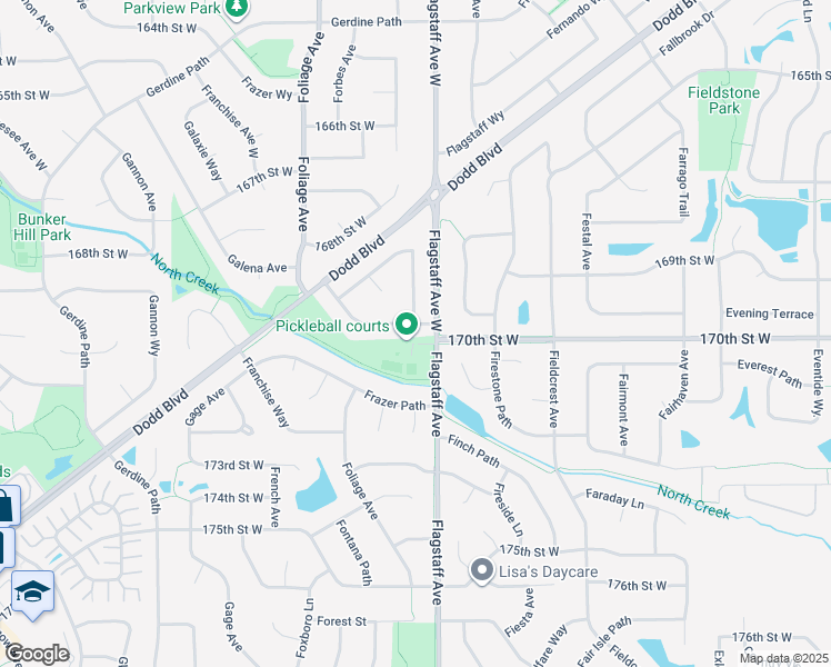 map of restaurants, bars, coffee shops, grocery stores, and more near 6540 169th Street West in Farmington
