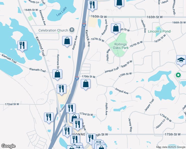 map of restaurants, bars, coffee shops, grocery stores, and more near 10749 170th Street West in Lakeville