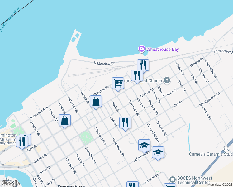 map of restaurants, bars, coffee shops, grocery stores, and more near 311 Deviller Street in Ogdensburg