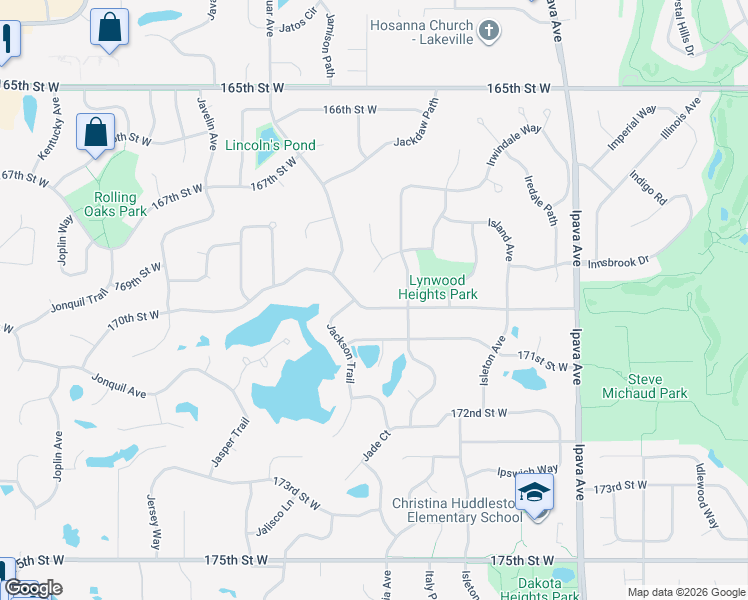 map of restaurants, bars, coffee shops, grocery stores, and more near 9917 171st Street West in Lakeville