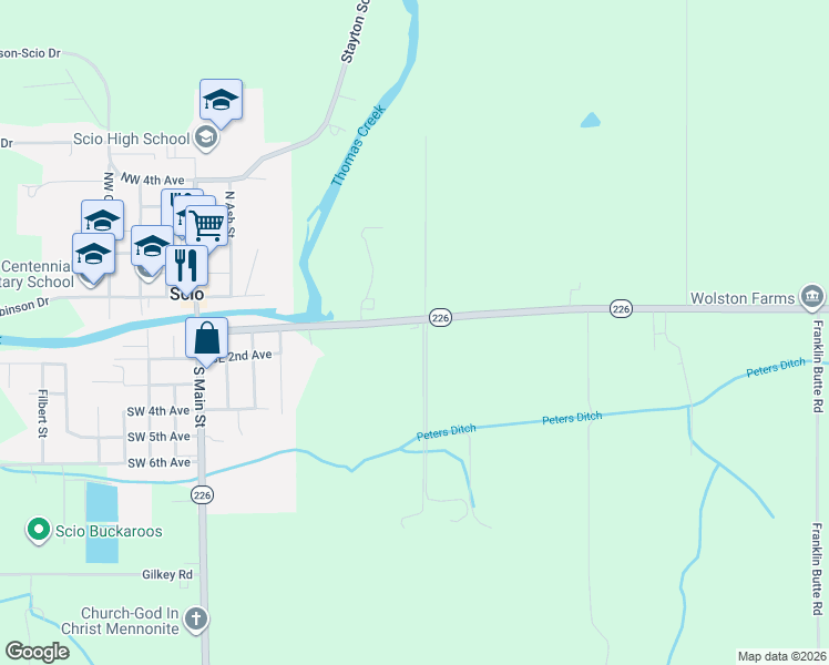 map of restaurants, bars, coffee shops, grocery stores, and more near 39188 Oregon 226 in Scio