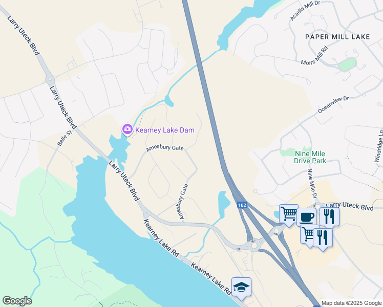 map of restaurants, bars, coffee shops, grocery stores, and more near 182 Amesbury Gate in Bedford