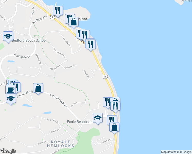 map of restaurants, bars, coffee shops, grocery stores, and more near 1 Wagner Avenue in Halifax