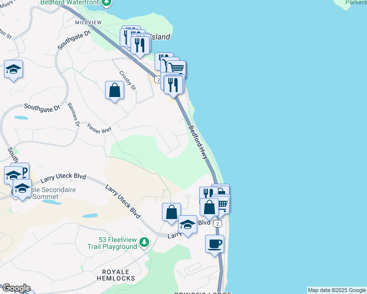 map of restaurants, bars, coffee shops, grocery stores, and more near 1 Wagner Avenue in Halifax