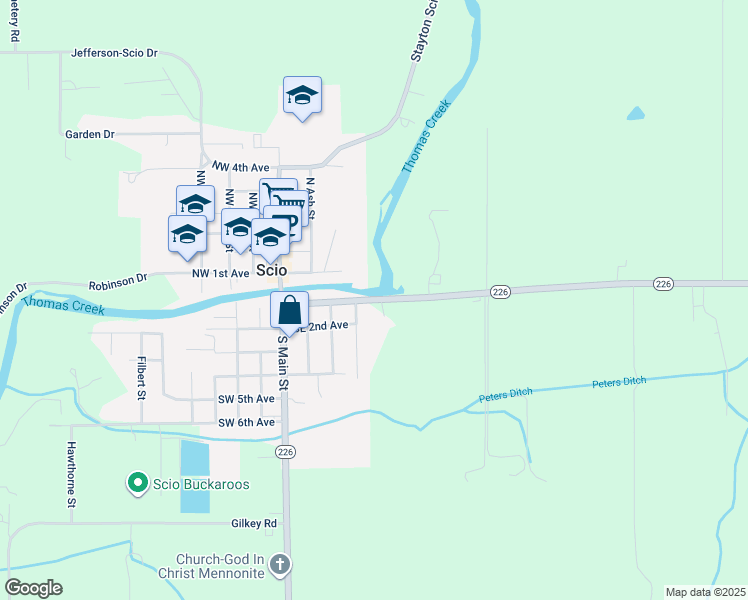 map of restaurants, bars, coffee shops, grocery stores, and more near 39059 Jordan Road in Scio