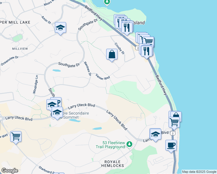 map of restaurants, bars, coffee shops, grocery stores, and more near 14 Worthington Place in Bedford