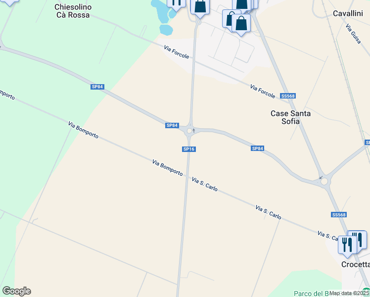 map of restaurants, bars, coffee shops, grocery stores, and more near 1433 Strada Provinciale 16 in Città Metropolitana di Bologna