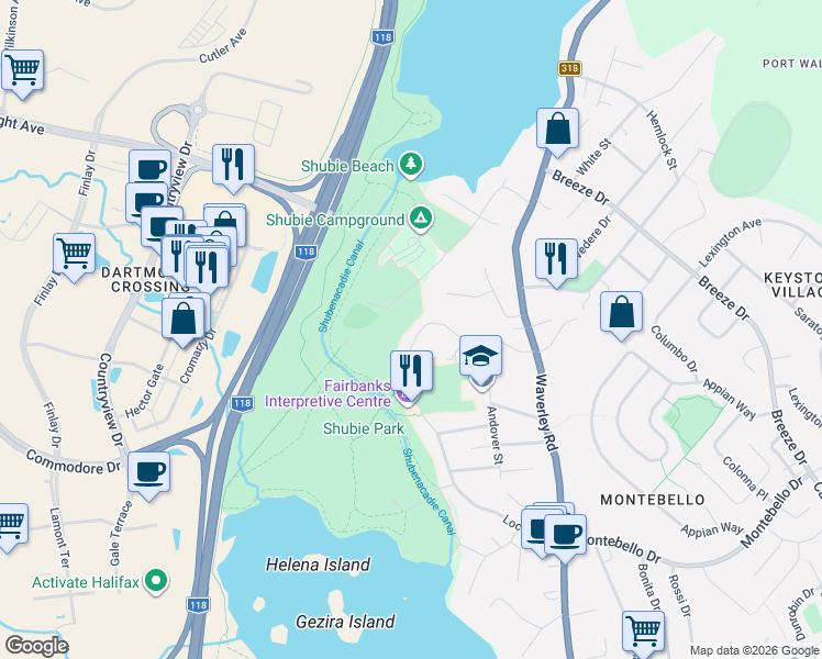 map of restaurants, bars, coffee shops, grocery stores, and more near 53D Andover Street in Dartmouth